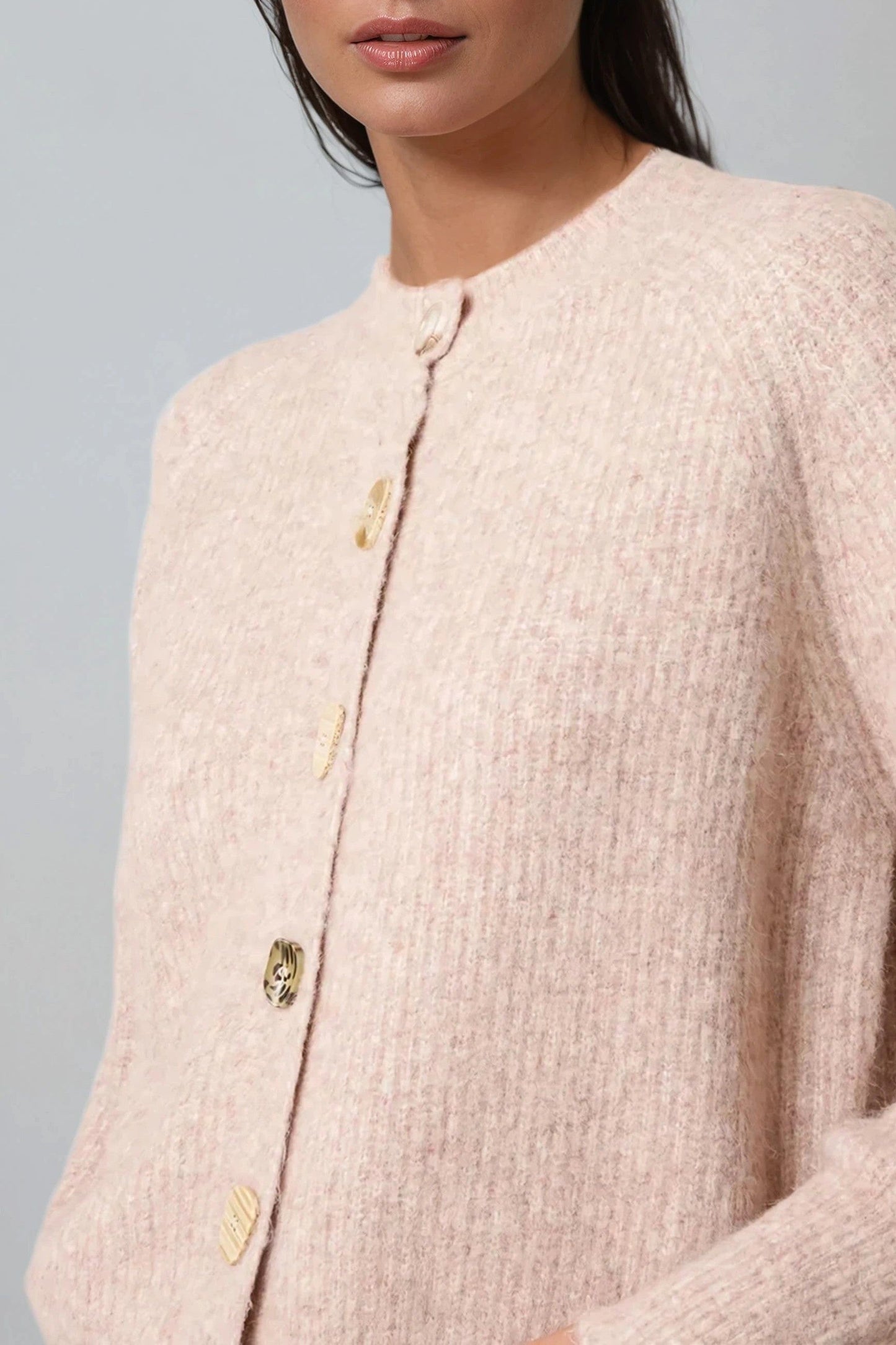 Beige Wool Blend Ribbed Knitted Cardigan