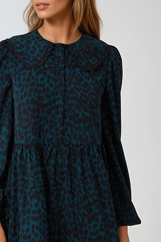 Teal Animal Print Smock Mini Dress