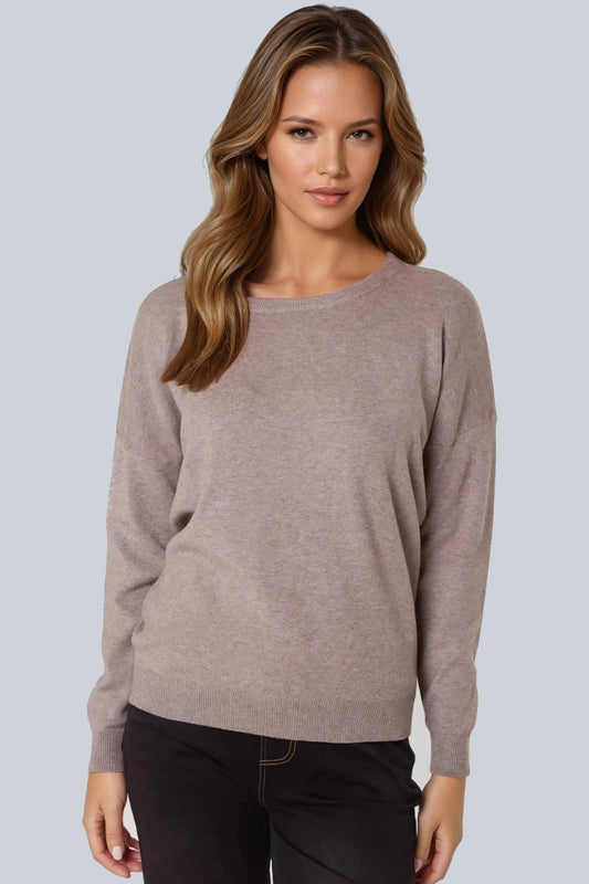 Mocha Crew Neck Fine Knit Jumper