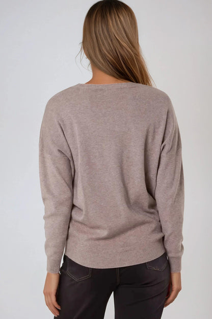 Mocha Crew Neck Fine Knit Jumper