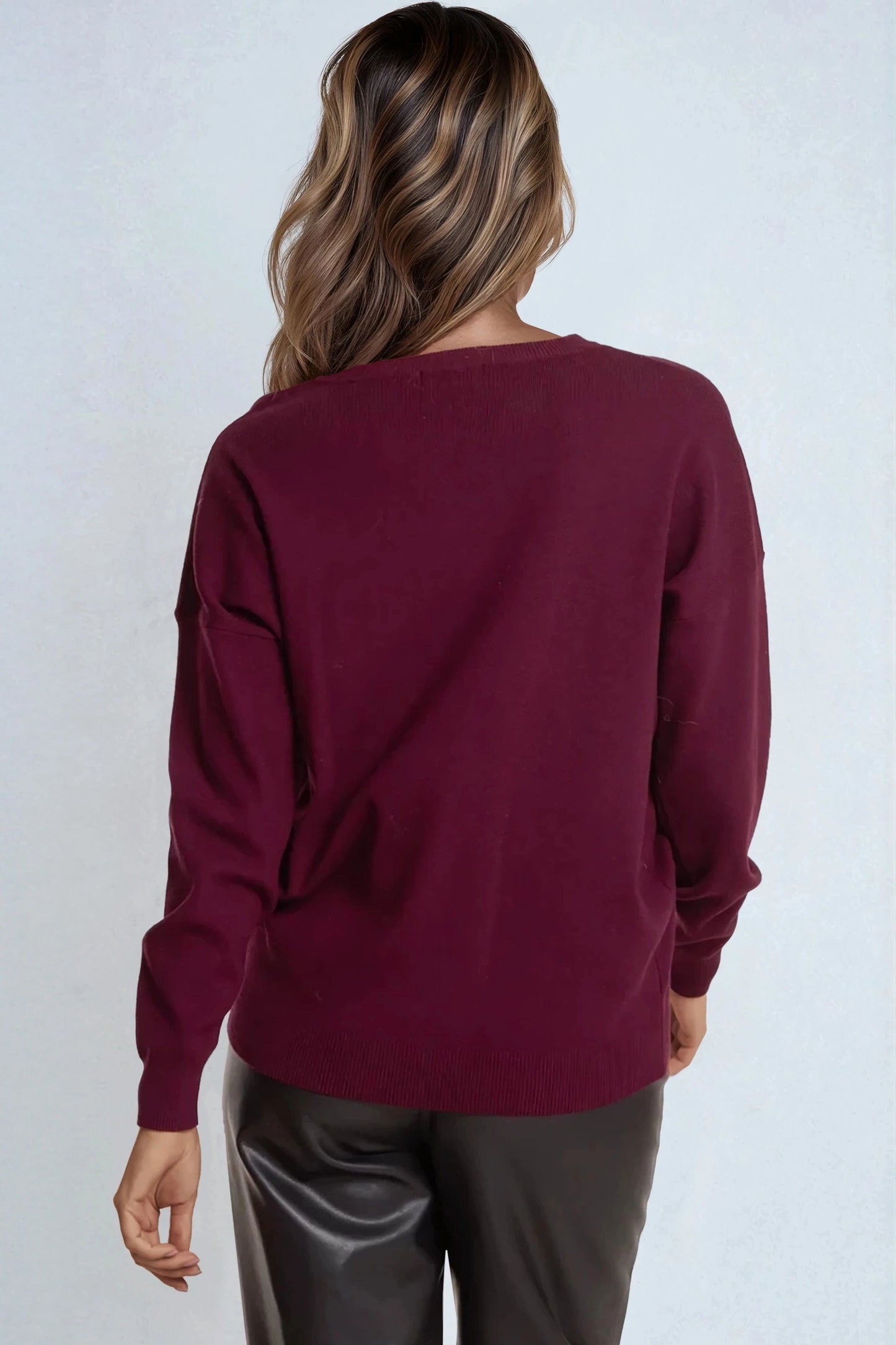 Burgundy Crew Neck Fine Knit Jumper