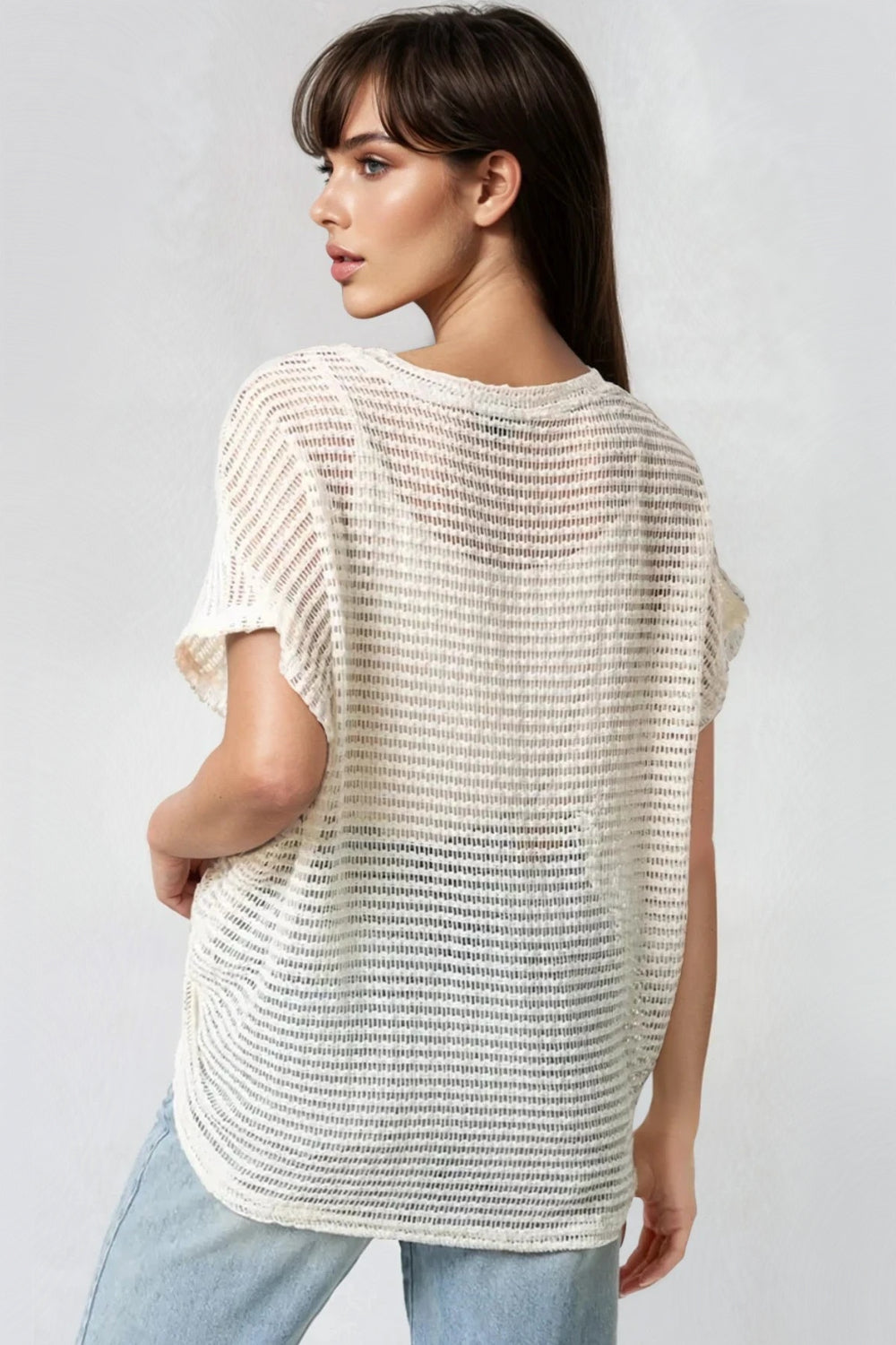 Cream Crochet Oversized Top