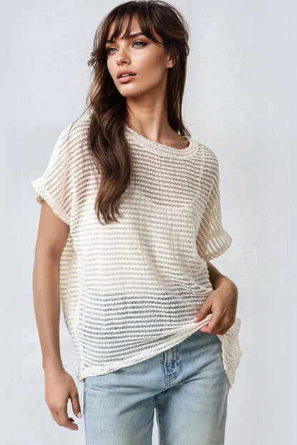 Cream Crochet Oversized Top