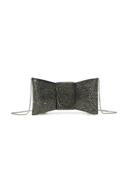 Black Diamante Bow Clutch Bag