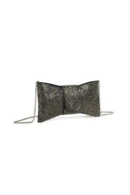 Black Diamante Bow Clutch Bag