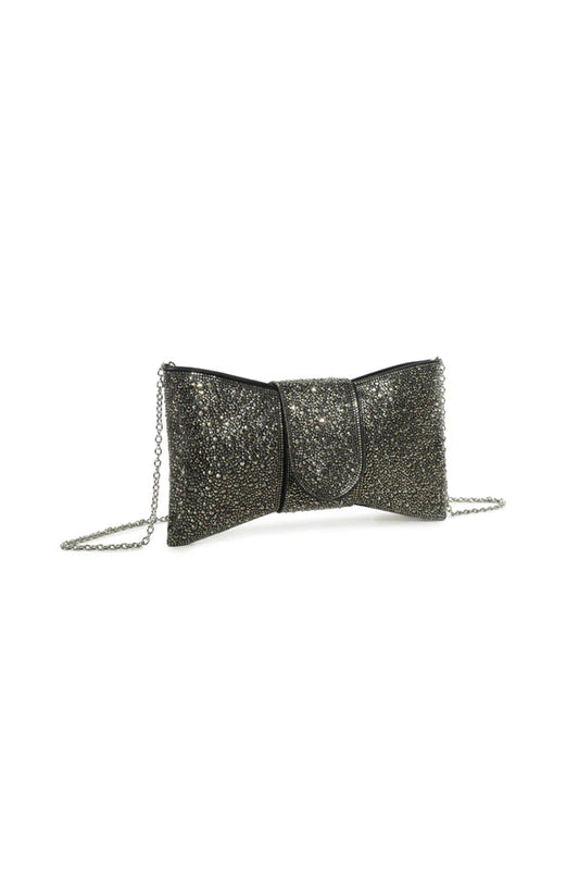 Black Diamante Bow Clutch Bag