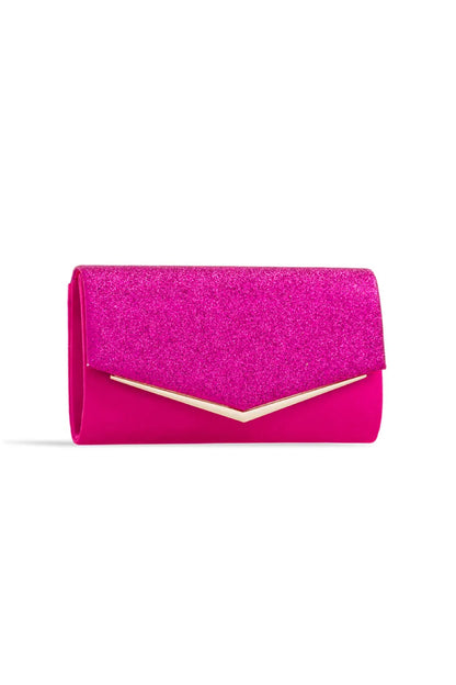 Fuchsia Glitter Envelope Clutch Bag