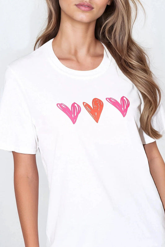 White Hearts Printed T Shirt