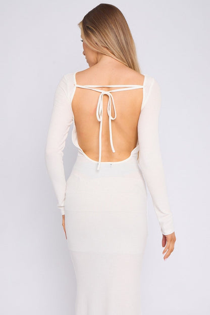 White Long Sleeve Stretch Maxi Dress