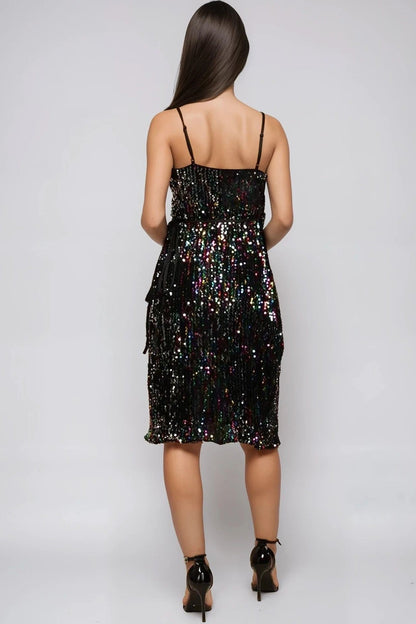 Multicolour Sequin Velvet Mini Wrap Dress