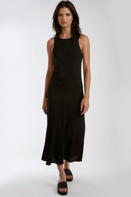 Black Round Neck Midi Dress